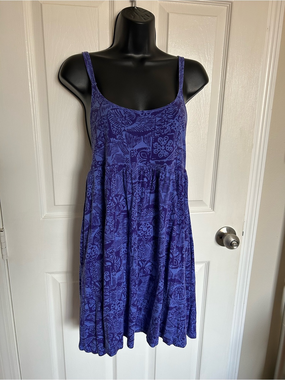 Vintage OP Blue-Purple Printed Spaghetti-Strap Mini Dress
